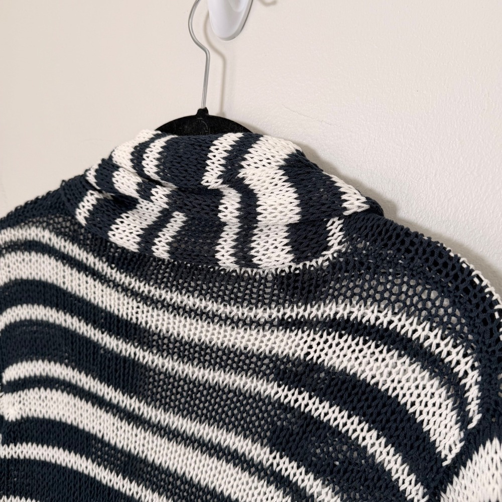 Wooden Ships Coastal Striped Beachy Open Front Cardigan Sweater M/L Navy Stripe‎ - Picture 9 of 12